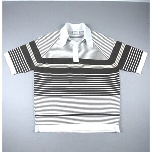 Thane Polo Vintage Shirt Mens L Brown White Tycora Striped Knit Short Sleeve USA